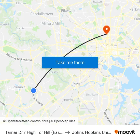 Tamar Dr / High Tor Hill (Eastbound) to Johns Hopkins University map