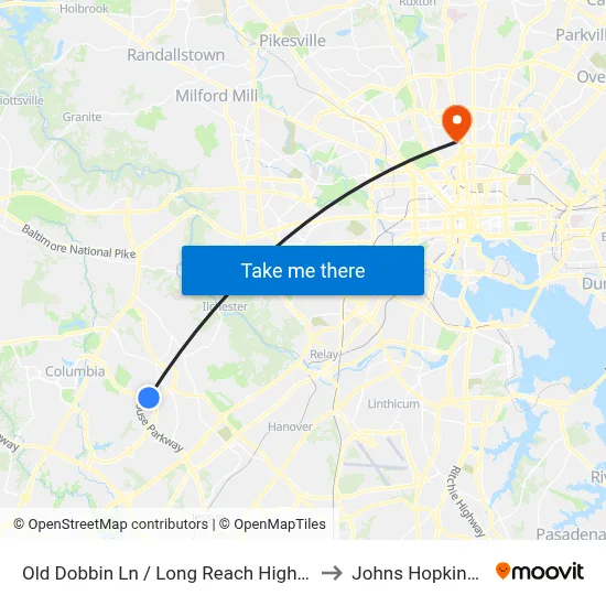 Old Dobbin Ln / Long Reach High School (Northbound) to Johns Hopkins University map