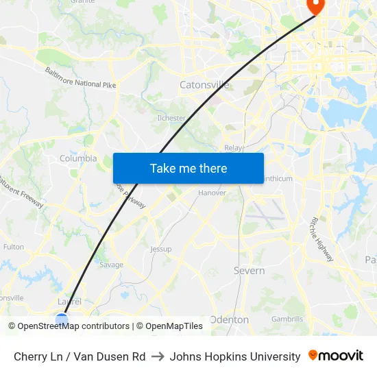 Cherry Ln / Van Dusen Rd to Johns Hopkins University map