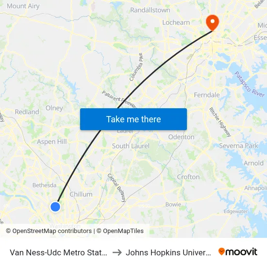 Van Ness-Udc Metro Station to Johns Hopkins University map