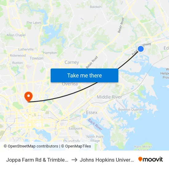 Joppa Farm Rd & Trimble Rd to Johns Hopkins University map