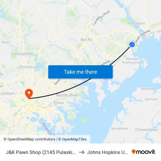J&K Pawn Shop (2145 Pulaski Hwy/Us 40) to Johns Hopkins University map