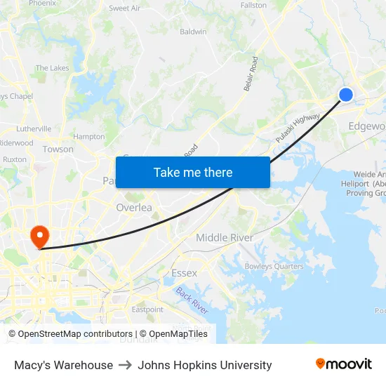 Macy's Warehouse to Johns Hopkins University map
