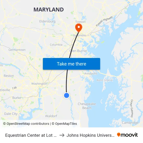 Equestrian Center at Lot #4 to Johns Hopkins University map