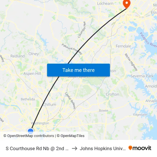 S Courthouse Rd Nb @ 2nd St S Ns to Johns Hopkins University map