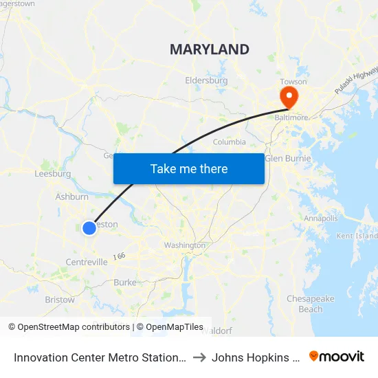 Innovation Center Metro Station - North Bus Bay to Johns Hopkins University map