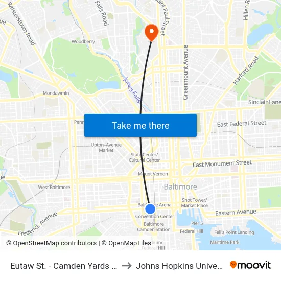 Eutaw St. - Camden Yards (Eb) to Johns Hopkins University map