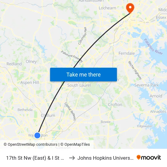 17th St Nw (East) & I St Nw to Johns Hopkins University map
