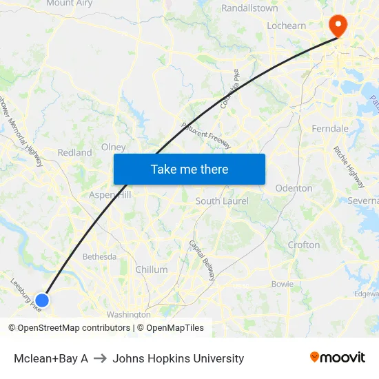Mclean+Bay A to Johns Hopkins University map