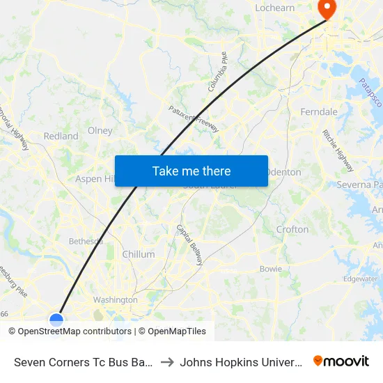 Seven Corners Tc Bus Bay C to Johns Hopkins University map