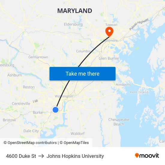 4600 Duke St to Johns Hopkins University map