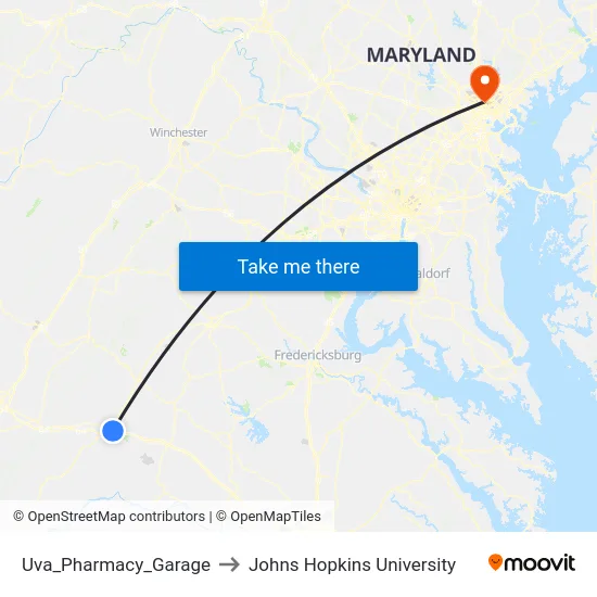 Uva_Pharmacy_Garage to Johns Hopkins University map
