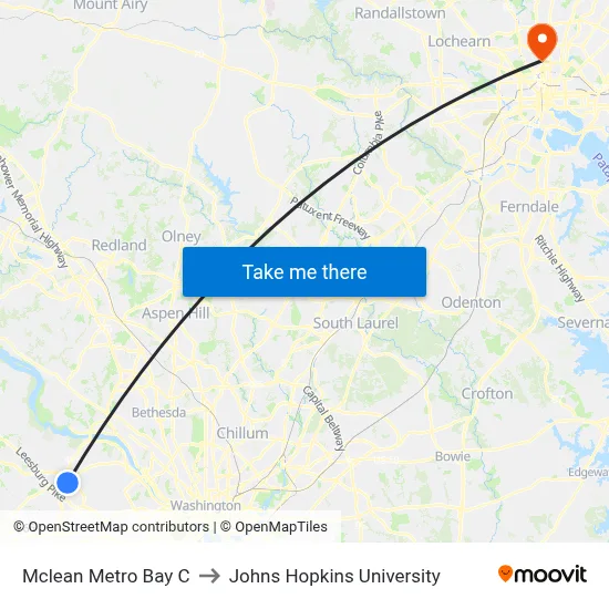 Mclean Metro Bay C to Johns Hopkins University map