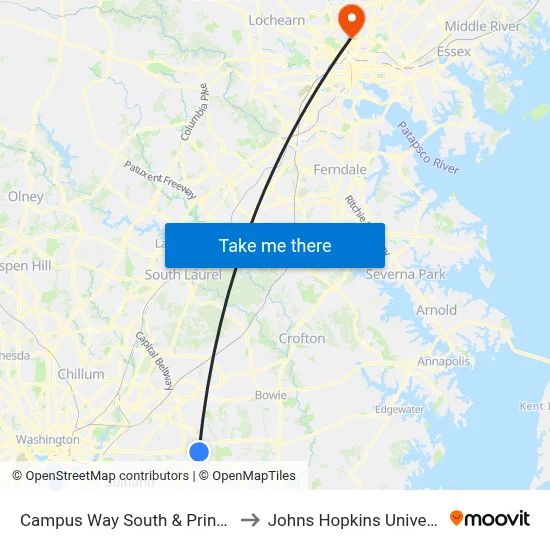 Campus Way South & Prince Pl to Johns Hopkins University map