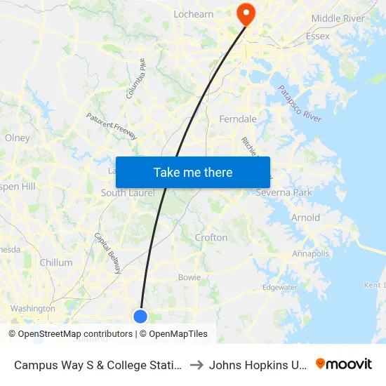 Campus Way S & College Station Dr (Pgcc) to Johns Hopkins University map