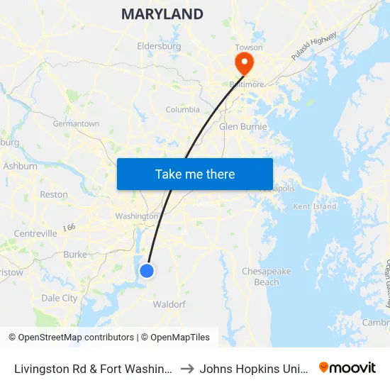 Livingston Rd & Fort Washington Rd to Johns Hopkins University map