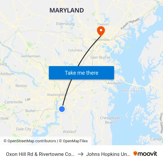 Oxon Hill Rd & Rivertowne Commons M to Johns Hopkins University map