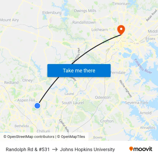 Randolph Rd & #531 to Johns Hopkins University map