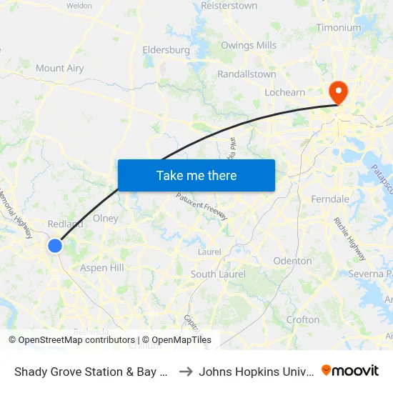 Shady Grove Station & Bay C - East to Johns Hopkins University map