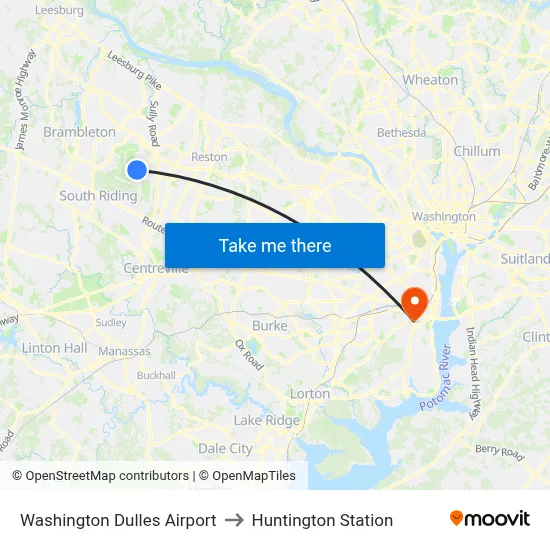 Washington Dulles Airport to Huntington Station map