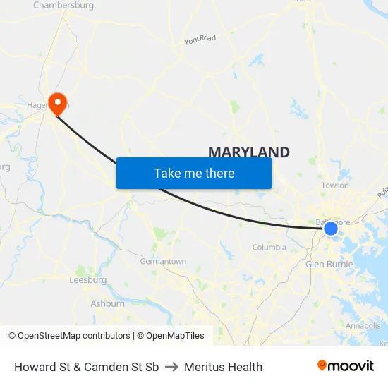 Howard St & Camden St Sb to Meritus Health map