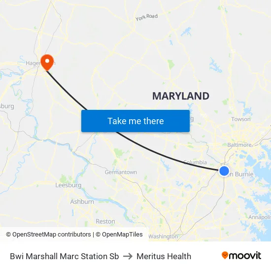 Bwi Marshall Marc Station Sb to Meritus Health map