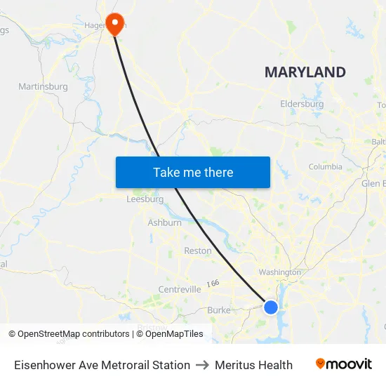 Eisenhower Ave Metrorail Station to Meritus Health map