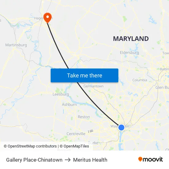 Gallery Place-Chinatown to Meritus Health map