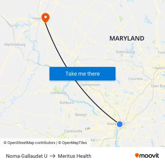 Noma-Gallaudet U to Meritus Health map