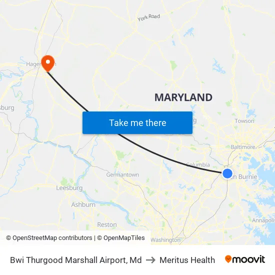 Bwi Thurgood Marshall  Airport, Md to Meritus Health map