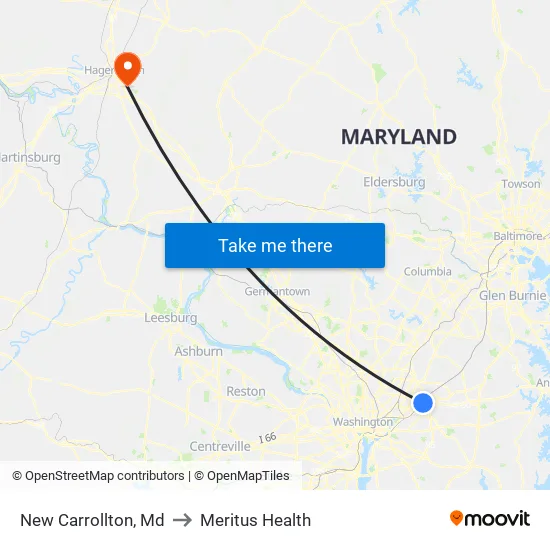 New Carrollton, Md to Meritus Health map