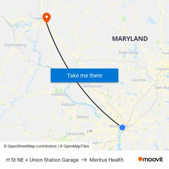 H St Ne+Union Station Garage to Meritus Health map