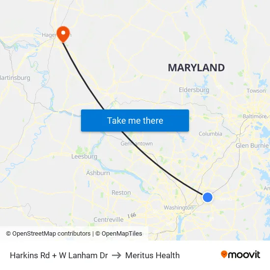 Harkins Rd+W Lanham Dr to Meritus Health map