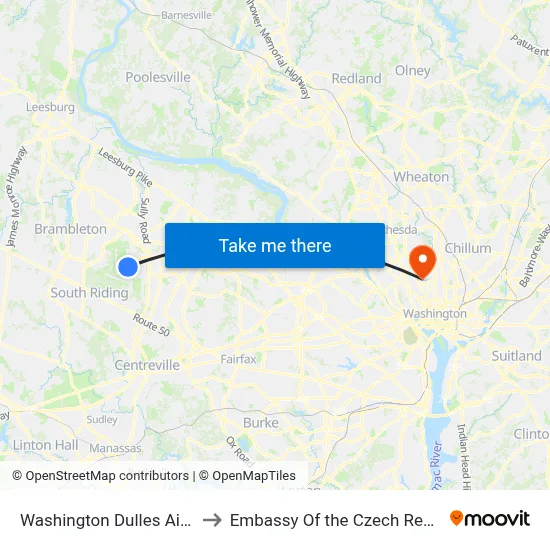 Washington Dulles Airport to Embassy Of the Czech Republic map