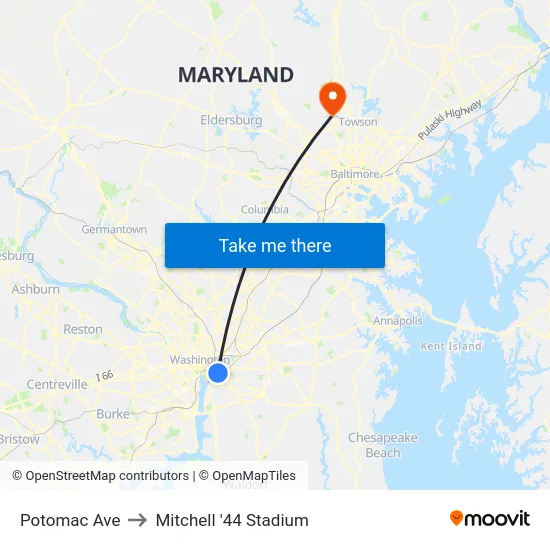 Potomac Ave to Mitchell '44 Stadium map