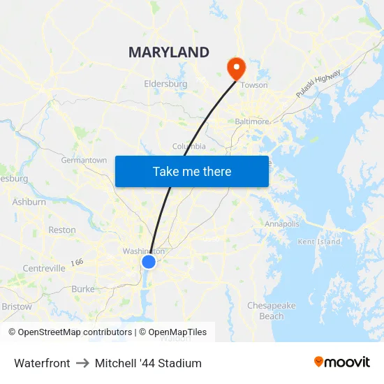 Waterfront to Mitchell '44 Stadium map