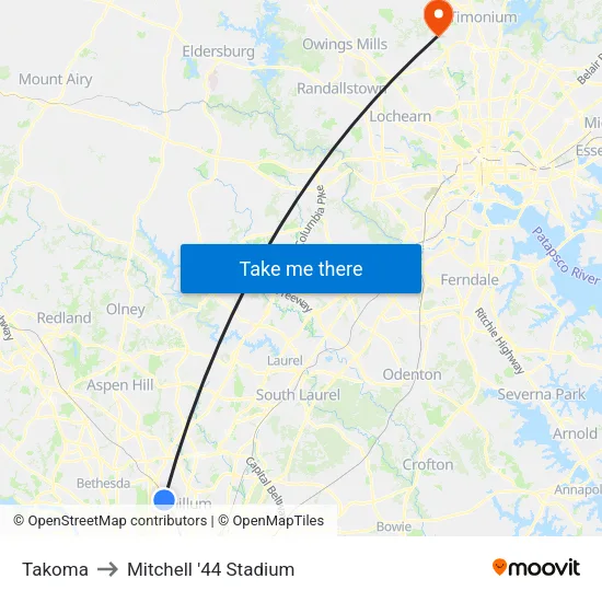Takoma to Mitchell '44 Stadium map