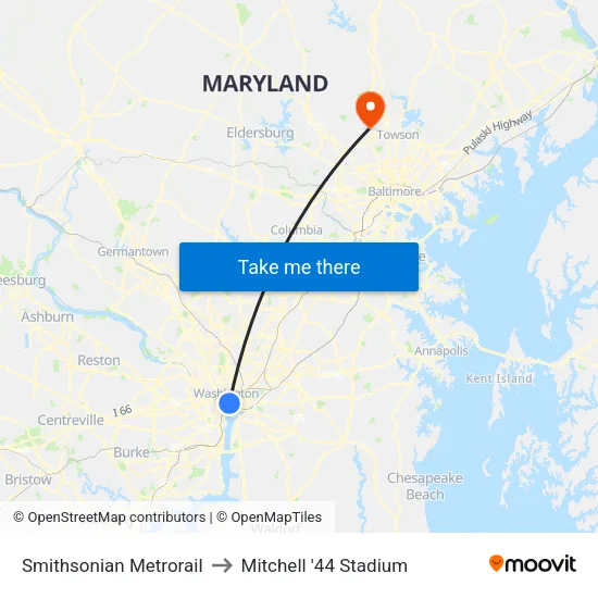 Smithsonian Metrorail to Mitchell '44 Stadium map