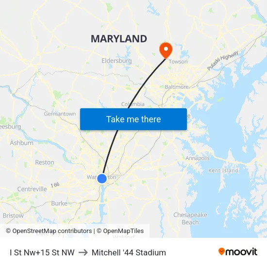 I St Nw+15 St NW to Mitchell '44 Stadium map