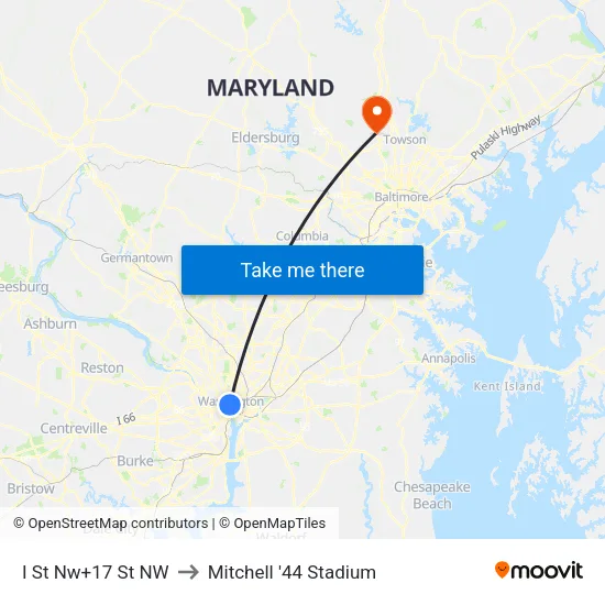 I St Nw+17 St NW to Mitchell '44 Stadium map