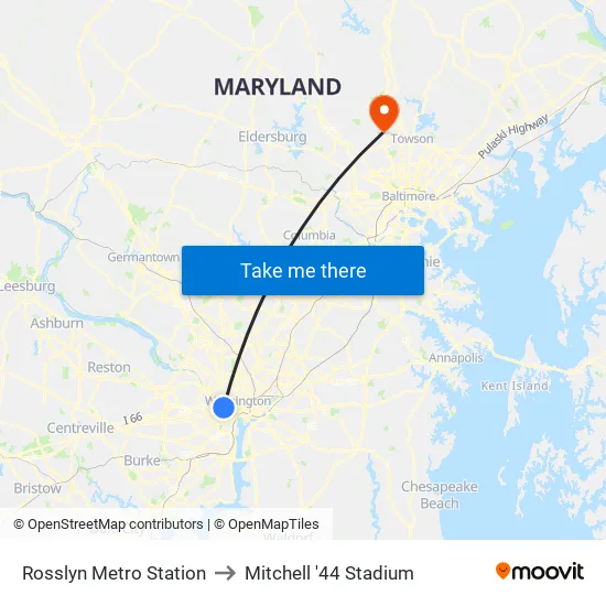 Rosslyn Metro Station to Mitchell '44 Stadium map