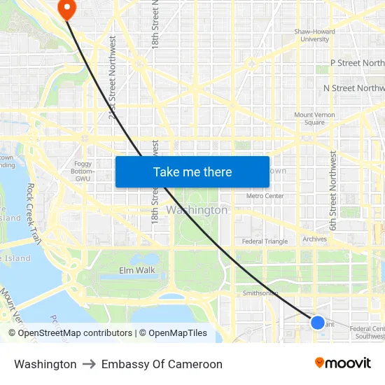 Washington to Embassy Of Cameroon map