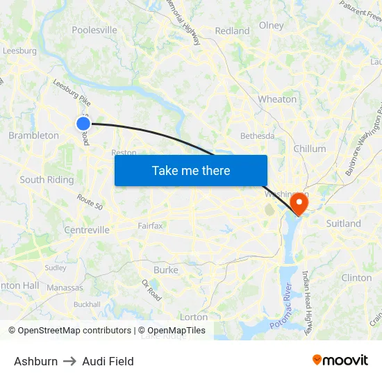 Ashburn to Audi Field map
