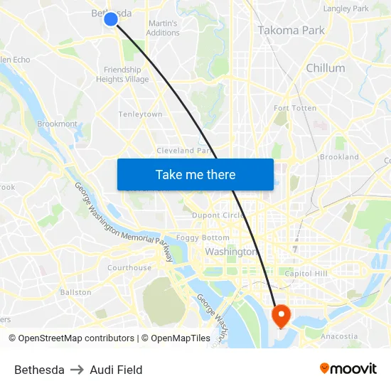 Bethesda to Audi Field map
