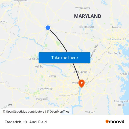 Frederick to Audi Field map