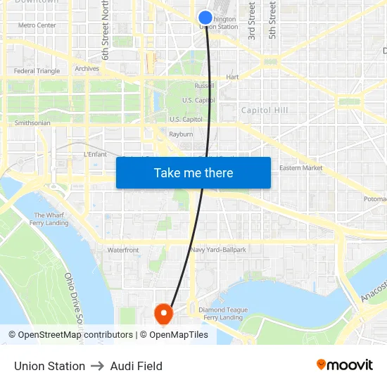 Union Station to Audi Field map
