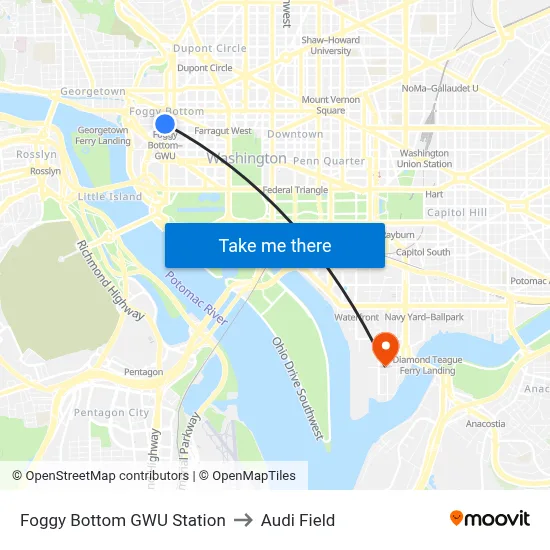 Foggy Bottom GWU Station to Audi Field map