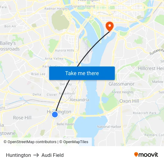 Huntington to Audi Field map