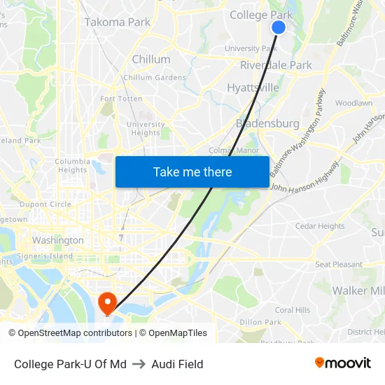 College Park-U Of Md to Audi Field map