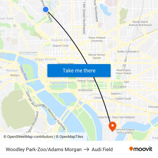 Woodley Park-Zoo/Adams  Morgan to Audi Field map